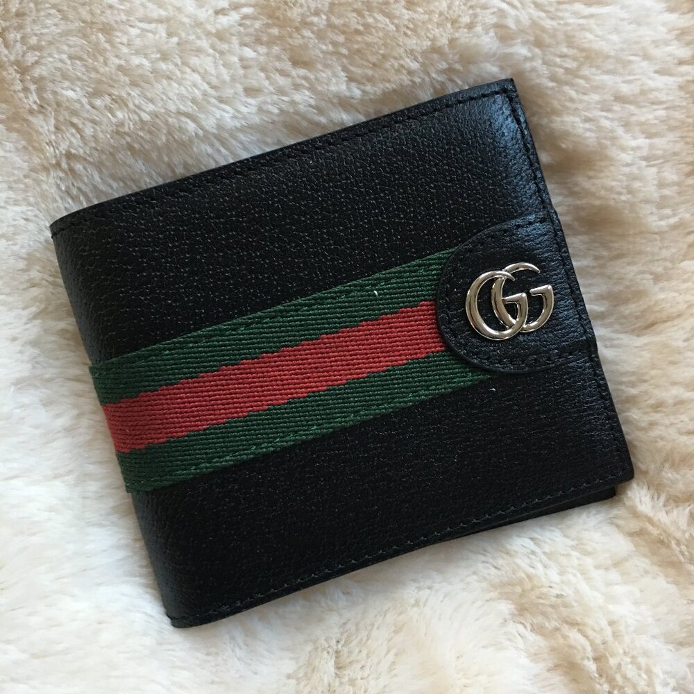 Gucci Ophidia Bi-fold Wallet in Black Leather with Green/Red Web stripe - Picture 2 of 10